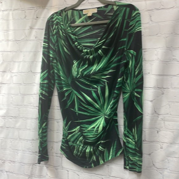 Michael Michael Kors palm leave gathered sides drape neck size medium top - Picture 2 of 6